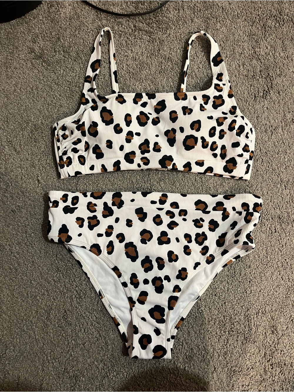 Leopard Print Ribbed Bikini Set